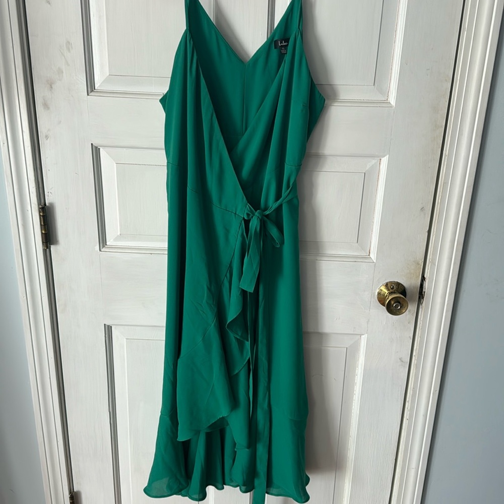Lulu’s green wrap ruffle dress manhattan